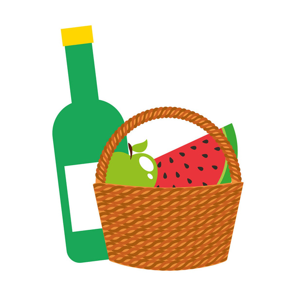 piquenique cesta com frutas e vinho garrafa
 - Vetor, Imagem