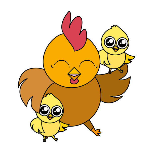 hermosa gallina con pequeños polluelos personajes de Pascua
 - Vector, Imagen