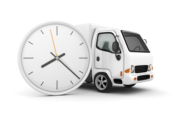 3D-Uhr und weißer LKW-schneller Versand - Foto, Bild