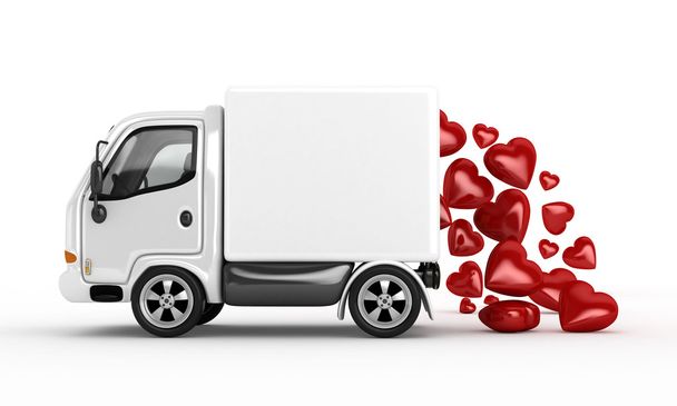 3D white van and valentine hearts - Photo, Image