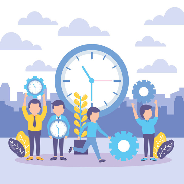 business people with clock - Vector, Image