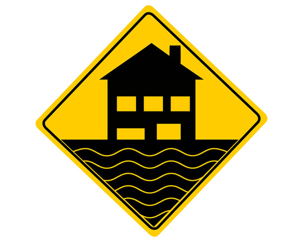 Znak ostrzegawczy drogowy powodzi na białym - Wektor, obraz