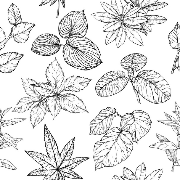 Seamless pattern with branches and leaves, hand drawn design elements - Vektor, kép