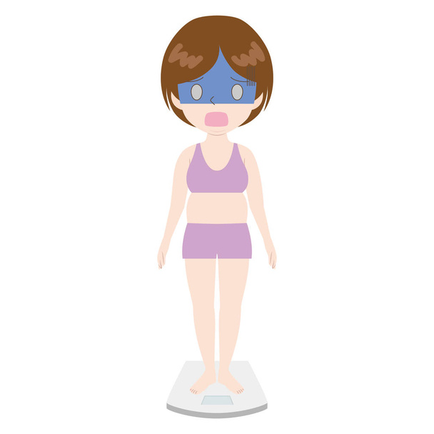 Illustration of a woman who is pale on a weight scale. - Vector, Image