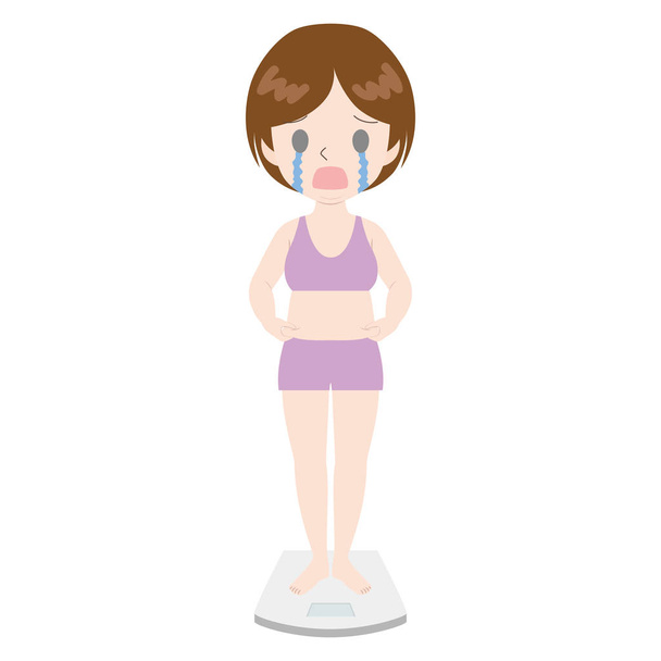 Illustration of a crying woman on a weight scale. - Vector, Image