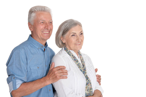 Portrait of happy senior couple isolated on white background - Фото, изображение