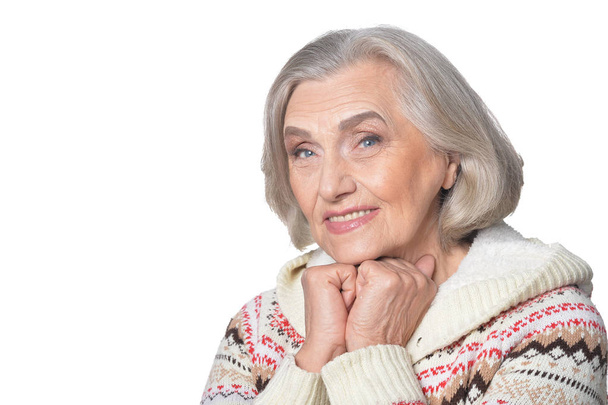 portrait of happy  senior woman posing  against white background - Foto, immagini