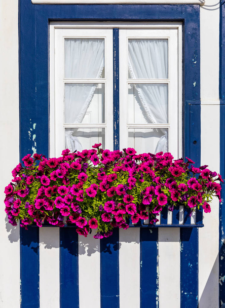 Gekleurde ramen van "Costa Nova do Prado", Portugal. Windows in t - Foto, afbeelding