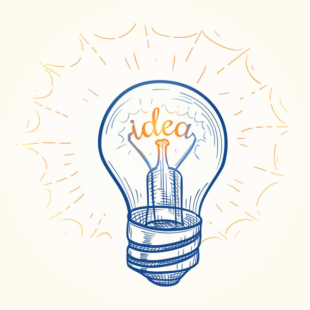 Idea symbol - hand drawn retro light bulb - Вектор,изображение