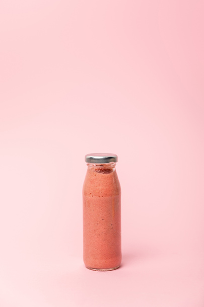 sweet, fresh and tasty smoothie on pink with copy space  - Zdjęcie, obraz