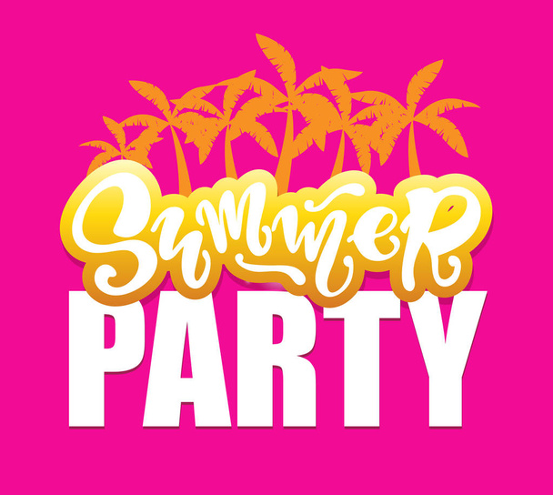 Summer Party Vibes - hand drawn doodle lettering label art with palm tree - Vektor, obrázek