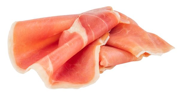 Italiaanse prosciutto crudo of Jamón. Rauwe ham. Geïsoleerd op witte ba - Foto, afbeelding