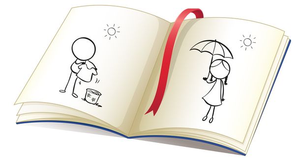 Un cuaderno con un dibujo de una temporada soleada
 - Vector, imagen
