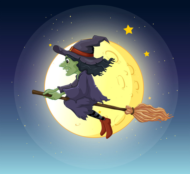Une sorcière chevauchant avec son balai
 - Vecteur, image