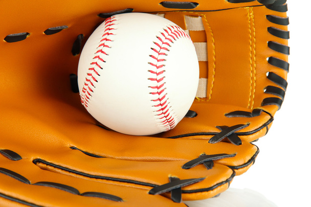 Baseball glove and ball isolated on white - Fotografie, Obrázek