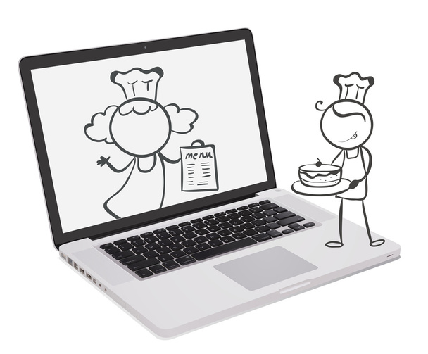 A laptop with an image of chefs - Vector, Image