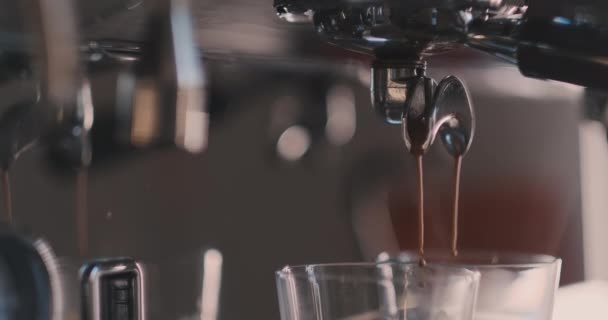 Female tender hand putting glass with chocolate and condensed milk in a milk frother of a coffee machine. Close-up concept - Footage, Video