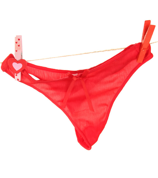 Women's panties hanging on rope isolated on white - Foto, Imagem