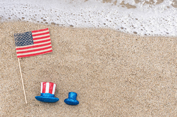 Patriótico EUA fundo na praia de areia
 - Foto, Imagem
