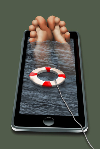 Here is a guy was so immersed in his cell phone that he eventually became submerged and drowned. An illustration about people and their preoccupation with their cell phones. - Photo, Image