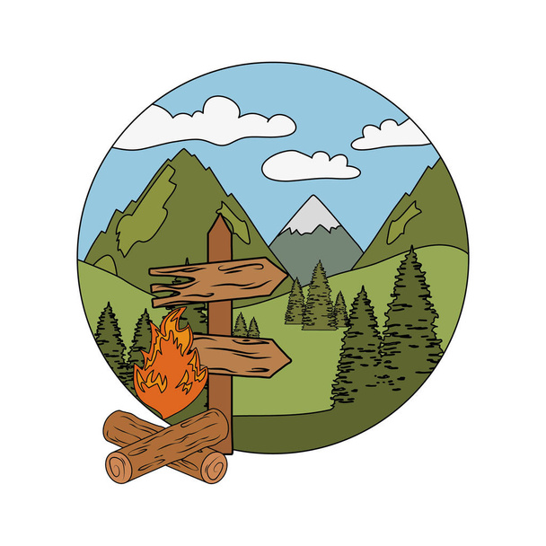Dřevěná šipka Průvodce popisek s porostem borovice - Vektor, obrázek