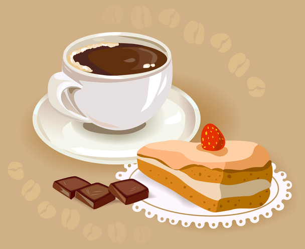 cup of coffee and a cake - Vector, imagen