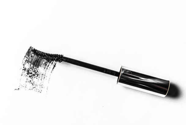 Black mascara brush stroke close-up isolated on white background - Photo, Image