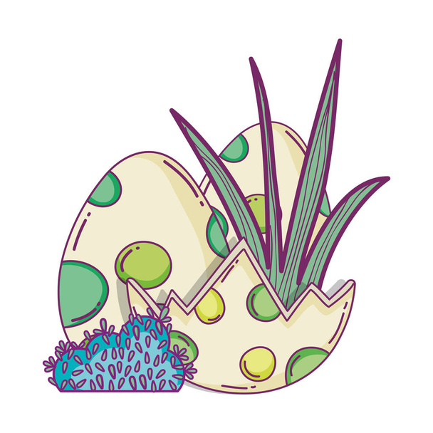 huevos de dinosaurio con escena de arbusto
 - Vector, imagen