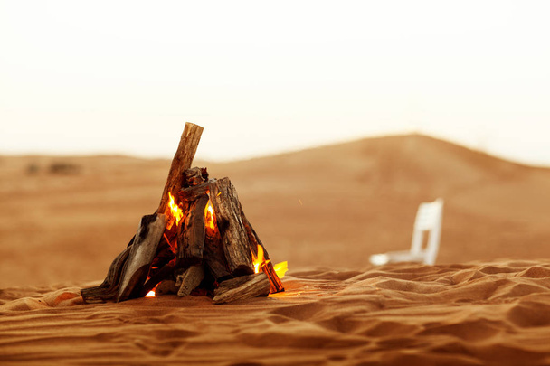 Beautiful bonfire in the desert, rest in the UAE - Photo, Image