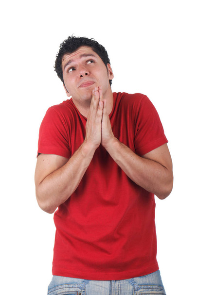 Funny guy praying - Foto, afbeelding