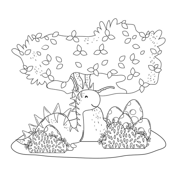 милий апатозавр з деревом в ландшафті
 - Вектор, зображення