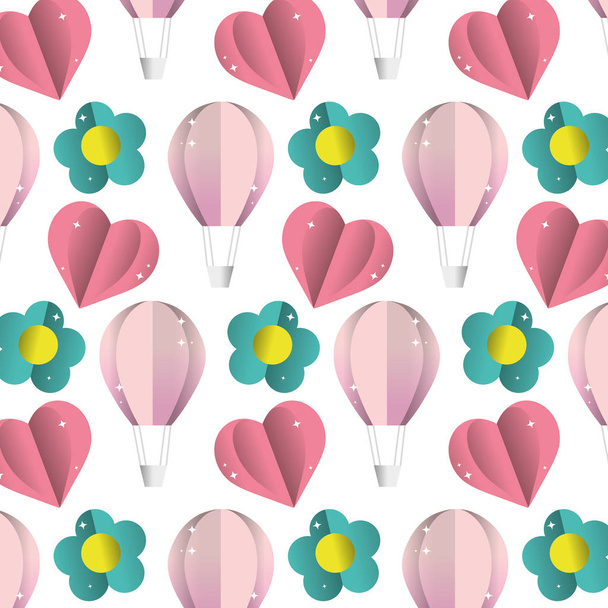 воздушный шар на фоне сердца и цветов
 - Вектор,изображение
