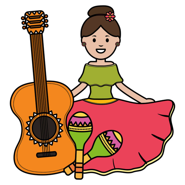 красива мексиканська жінка з гітарою і маракасом
 - Вектор, зображення