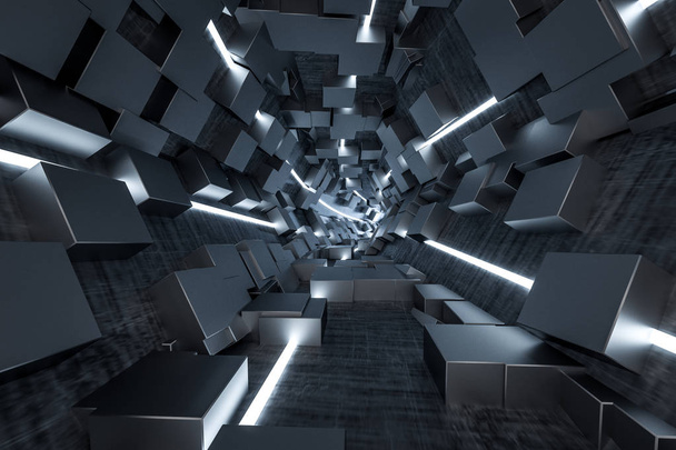 3d rendering, oscuro túnel de ciencia ficción, fondo oscuro
 - Foto, Imagen