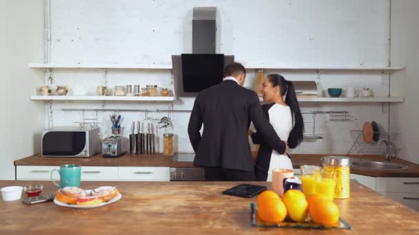 Happy couple preparing breakfast together - Felvétel, videó