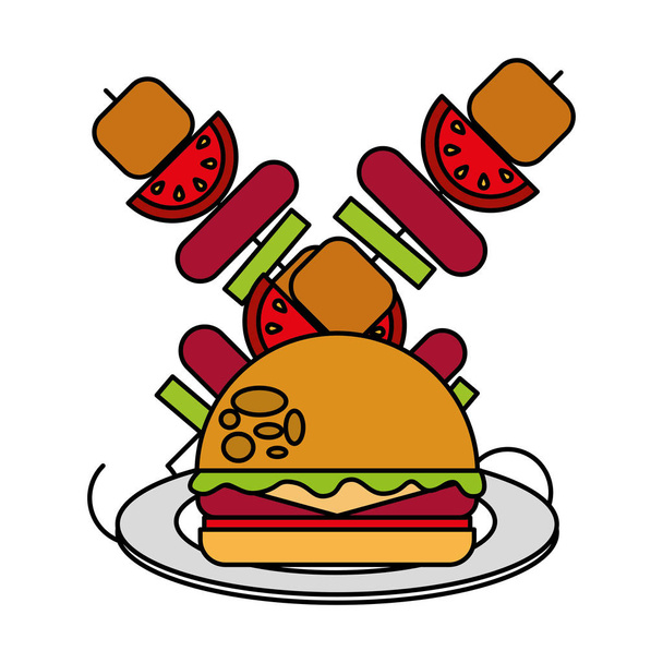 grilled meat kebab and burger food picnic - Vector, Image