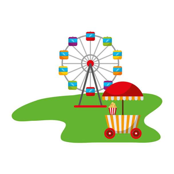Ferris Wheel élelmiszer-fülke karnevál Fun tisztességes - Vektor, kép