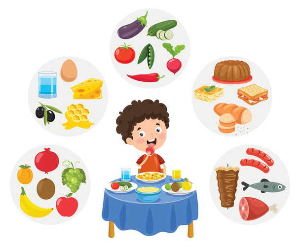 Vector Illustration Of Children Food Concept - Vector, Image