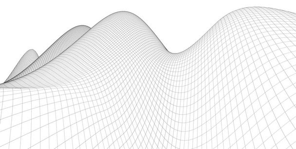 Abstract 3d wireframe terrain ,3d Illustration ,Outline curve - Photo, Image