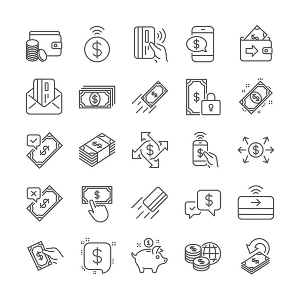 Payment wallet line icons. Set of Pay with Phone, Accept money transfer and Credit card by mail icons. Online payment, Dollar exchange and Fast money send. Private pay, Cash and Wallet. Vector - Vetor, Imagem