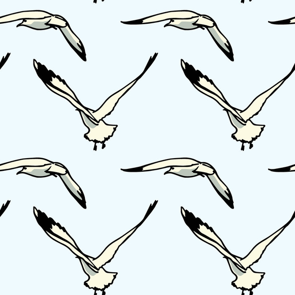 Hand drawn seagulls pattern - Vettoriali, immagini