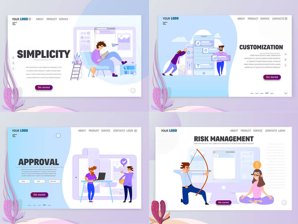 Flat style, business scene with tiny people, set concept homepage template - Vector, Image