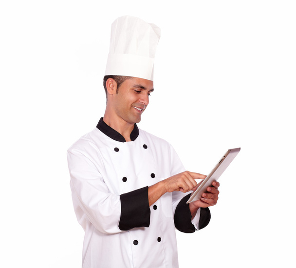 Young male cook using tablet pc - Fotoğraf, Görsel