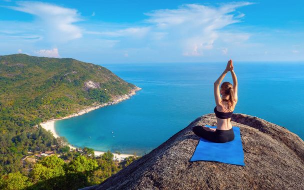 Serenity and yoga practicing at mountain range,meditation  - Photo, Image