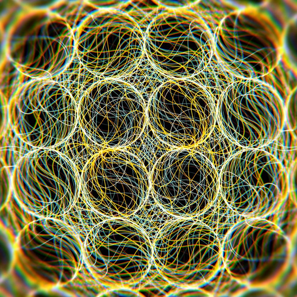 Крупный план на атомах желтого цвета с движущимися частицами
 - Фото, изображение