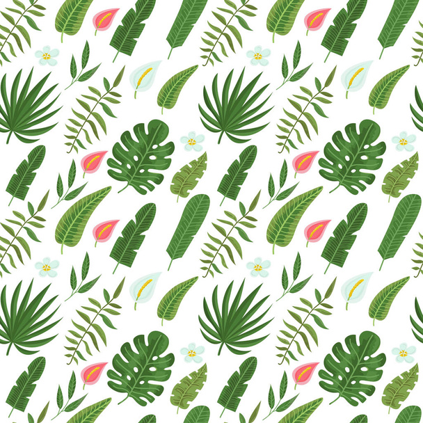 Seamless pattern with tropical leaves and flowers - Vecteur, image