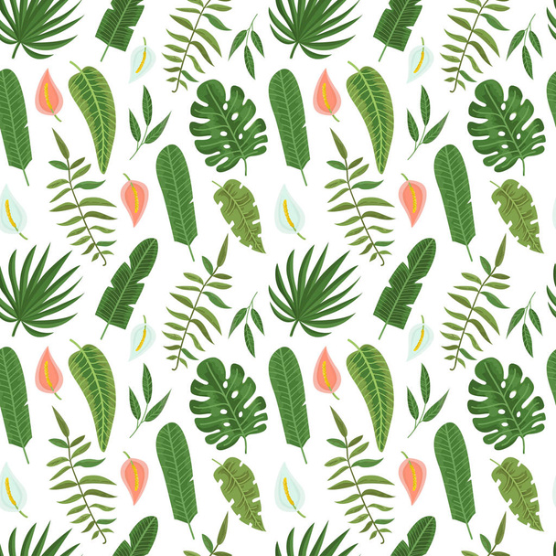 Seamless pattern with tropical leaves and flowers - ベクター画像