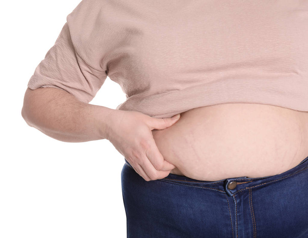 Overweight woman isolated on white, closeup. Obesity and weight loss - Valokuva, kuva