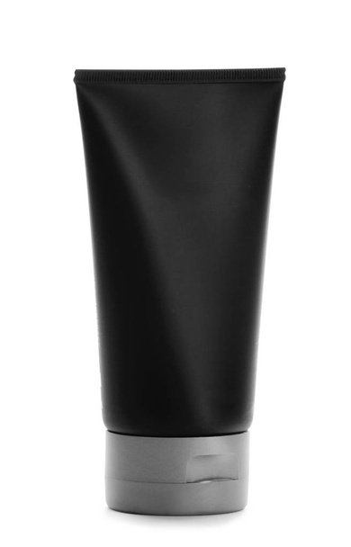 Black tube with space for design on white background. Men's cosmetic product - Zdjęcie, obraz