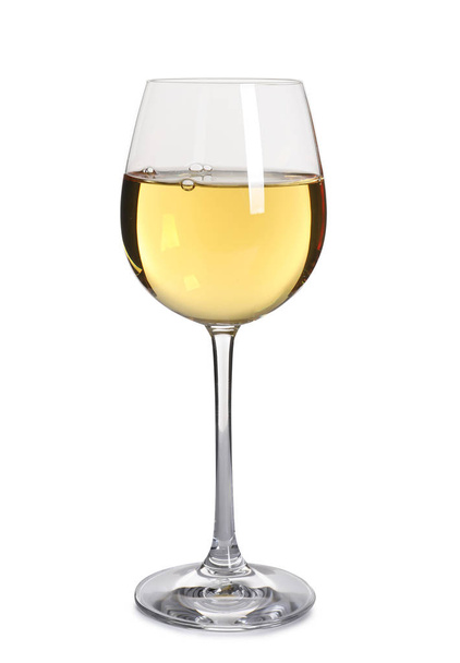 Glass of delicious expensive wine on white background - Photo, image